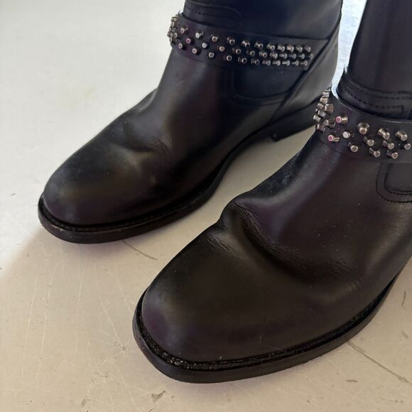 Saint Laurent Ankle Buckle Studded Leather Boots Black Size 37 US 7 - Picture 5 of 13
